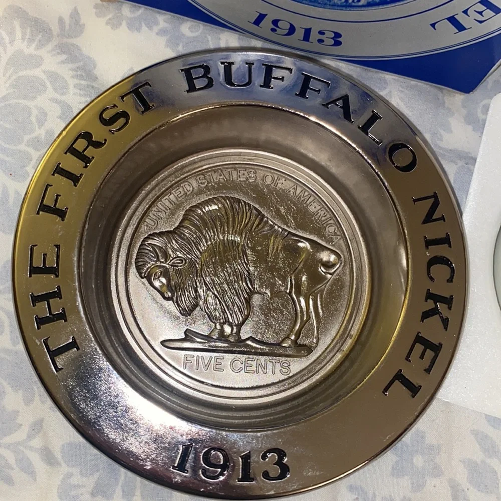 Vintage 1978 Avon The First Buffalo Nickel -Nickel Plated Soap Dish & Soap